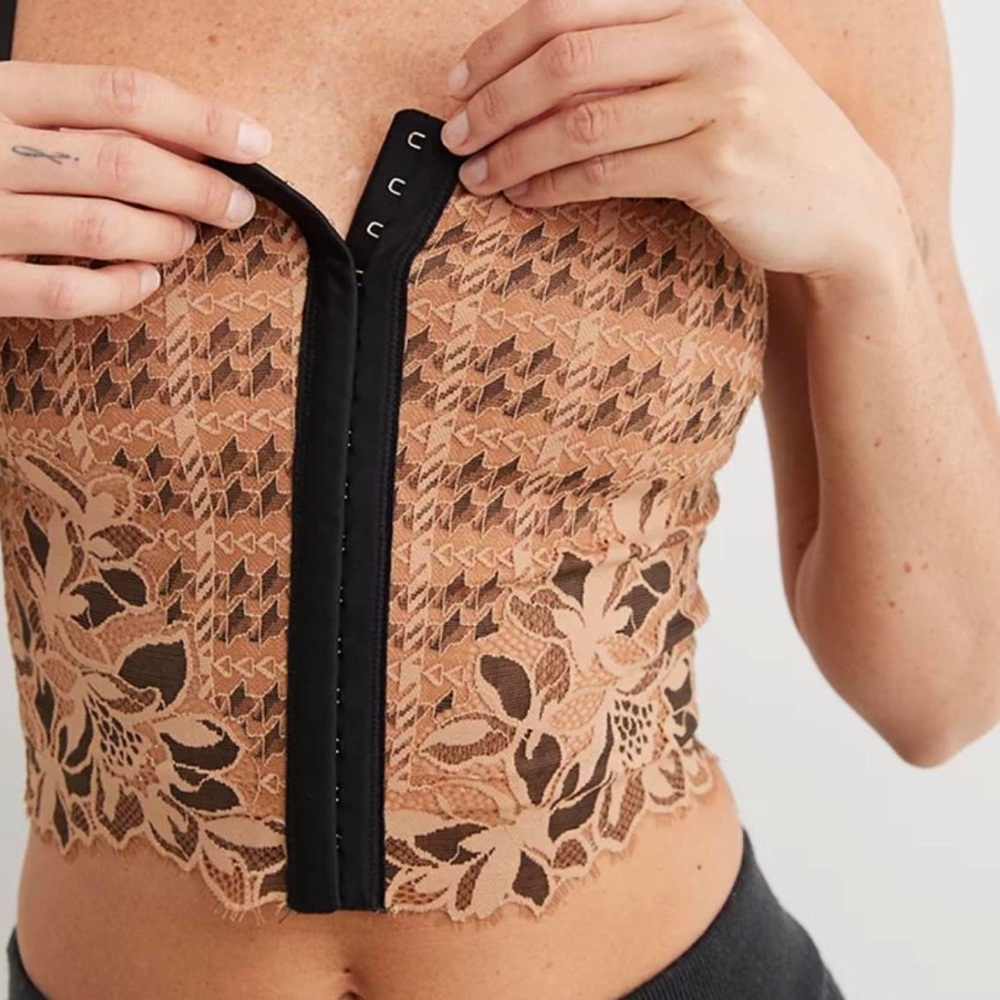 Aerie Black and Tan Lace Corset Bra Top size XS